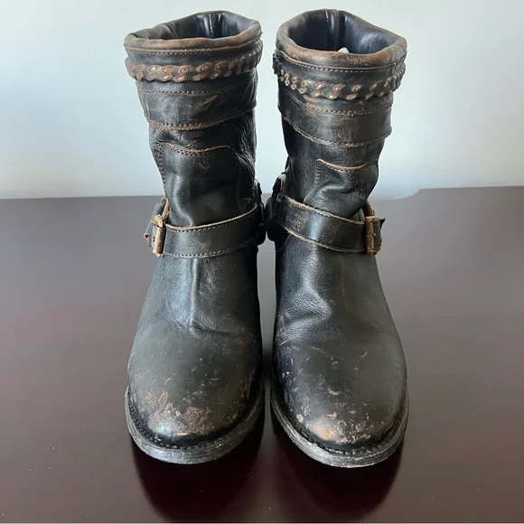 Freebird by Steven - Distressed Tahoe Harness Moto Heeled Boot Brown/Black Sz 8
